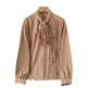 Women neck tie Chiffon Long Sleeve Shirt For work - EX-STOCK CANADA