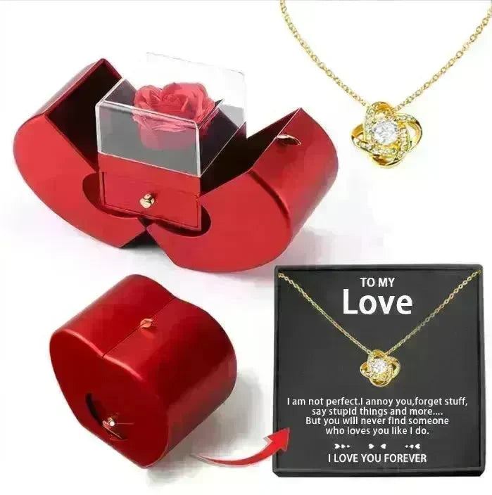 Fashion Jewelry Box Red Apple Christmas Gift Necklace Eternal Rose For Girl Mother's Day Valentine's Day Gifts With Artificial Flower Rose Flower Jewelry Box - EX-STOCK CANADA