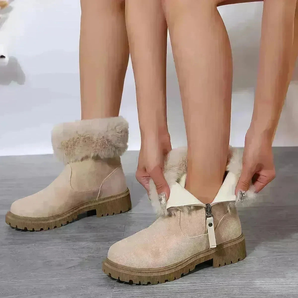 Warm Plush Boots Winter Fashion Side-Zipper Snow Boot For Women Outdoor Thickened Low-heeled Shoes - EX-STOCK CANADA