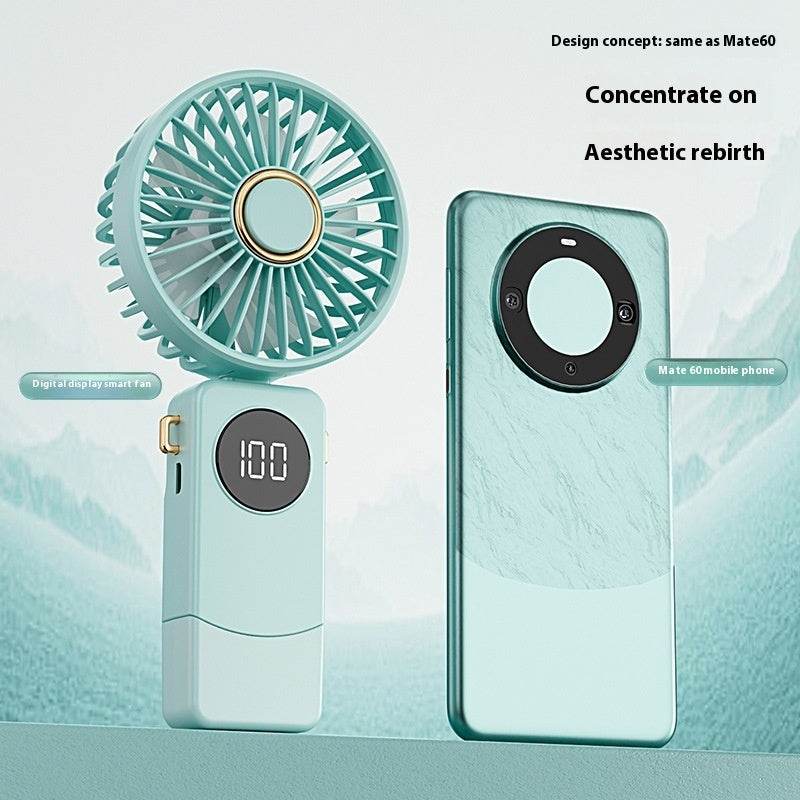 Handheld Fan Digital Display Hanging Neck Folding Charging - EX-STOCK Canada