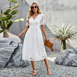 Fashion V-neck Lace Dress Summer Elegant Short Sleeve Long Dresses For Women - EX-STOCK Canada