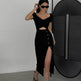 Slim And Hollow Niche Design High Slit Bag Hip Midi dress - EX-STOCK Canada