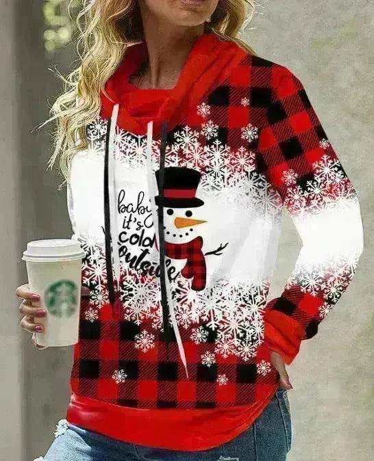 New Fashion Women's Pile Collar Printed Hoodie Pullover Top - EX-STOCK CANADA