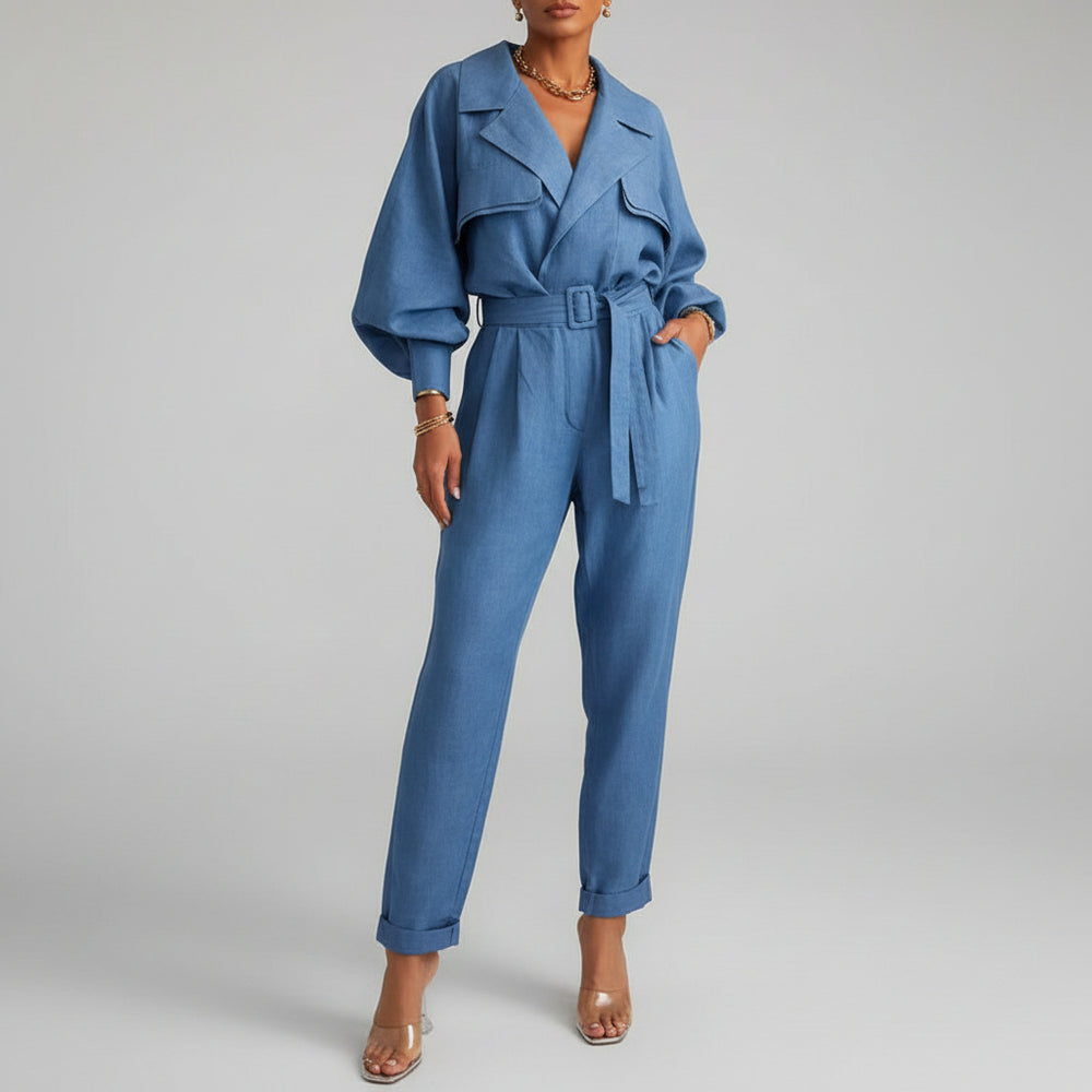 Women's coordinated draped top and trouser set