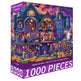 Halloween-themed puzzle box with a colorful haunted house design on a purple background
