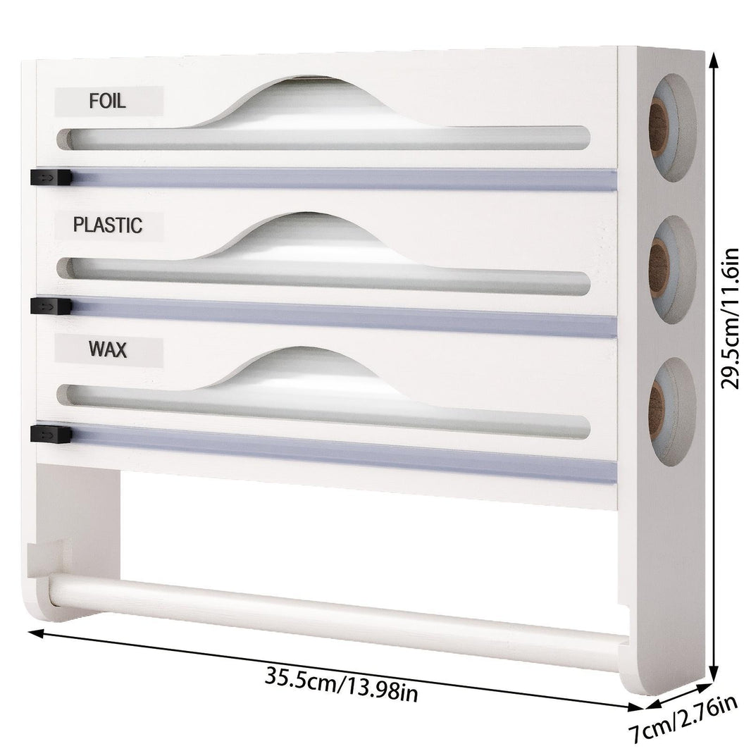 Bamboo Plastic Wrap Cutter With Paper Towel Holder Kitchen Wall-mounted Tinfoil Cutter With Three-grid Cutter And Paper Towel Storage Rack EX-STOCK