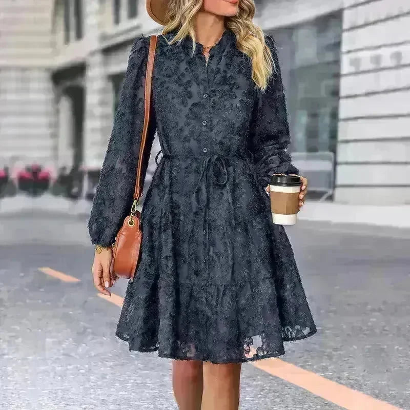 Lace Tied Long Sleeve Dress Fashion Midi Dresses Womens Clothing - EX-STOCK CANADA
