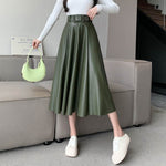 Elegant women High waist Flared Midi PU Leather skirt - EX-STOCK Canada