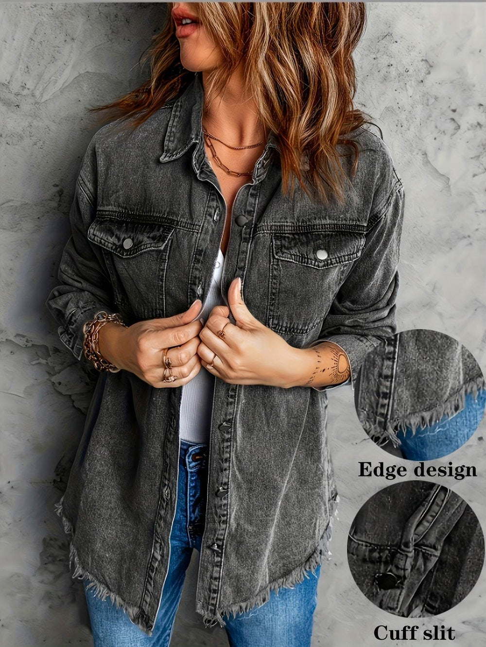 European And American Style Women Retro Washed Denim Jacket Casual With Hem EX-STOCK Canada 