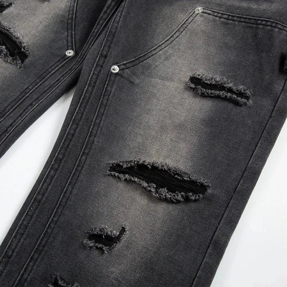 Punk Beggar Ripped Denim Straight-leg Trousers Men Jeans - EX-STOCK CANADA