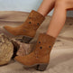 Fashion Mid-calf Boots With Hollow-stars Design Retro Pointed-toe Square Heel Western Boots For Women Fall And Winter Shoes - EX-STOCK Canada