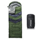 Green and gray sleeping bag with Mallomac branding on a white background