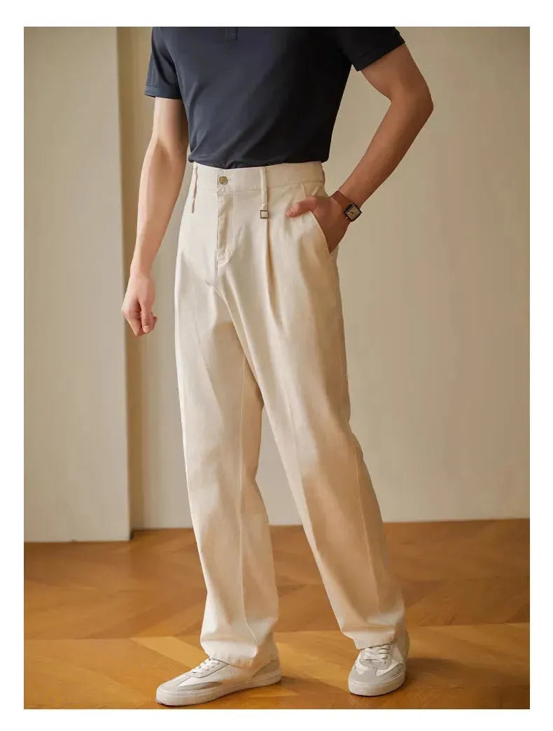 Retro Fashion Men High waist Pleated Loose Straight Leg Trouser - EX-STOCK CANADA