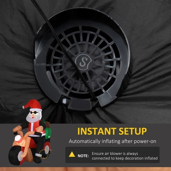 5.5' H Christmas Holiday Yard Inflatable Outdoor, Light Up LED Decoration, Santa Claus Riding A Motorcycle EX-STOCK Canada 
