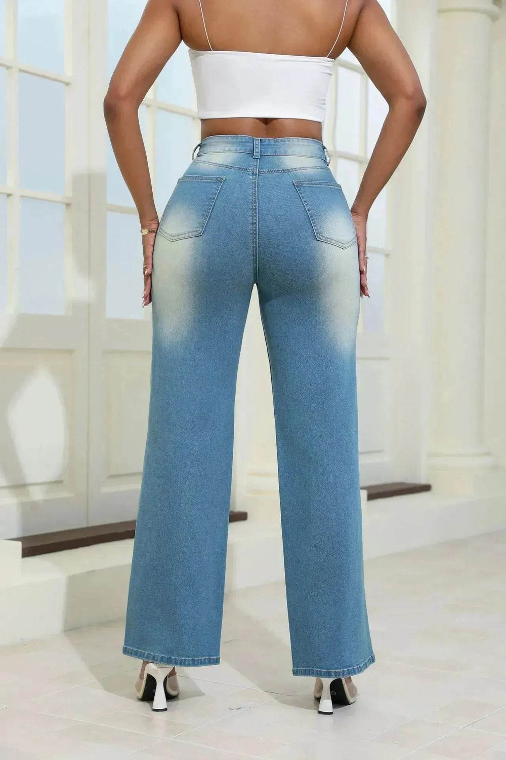 Fashion High Waist Ripped Jeans pants With Pockets Comfortable Slim Fit Denim Trousers Straight Wide-leg jeans Pants - EX-STOCK Canada