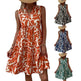 Bohemian Dresses Summer Beach Fashion Loose V-neck Pleated Print Sleeveless Dress For Women - EX-STOCK CANADA