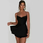 Elegant Chic Skirt Dress For Women Elegant Slim Strap Satin Backless Lace Up Ladies Party Mini Skater Dress - EX-STOCK CANADA