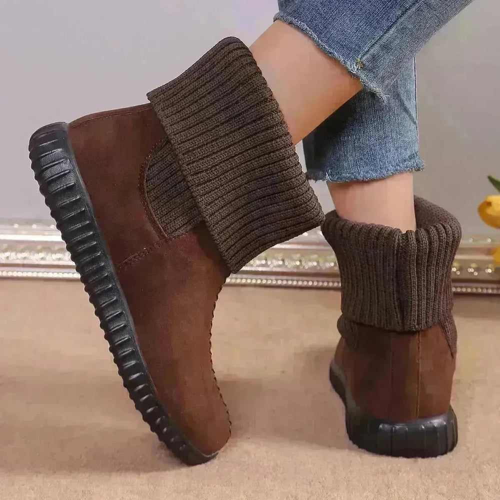 Flat Ankle Boots With Reversible Knitted Design Winter Fashion Comfortable Snow Boot For Women Shoes - EX-STOCK CANADA