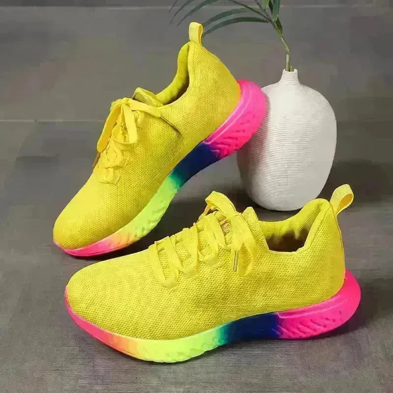 Lace-up Mesh Shoes With Rainbow Sole Design Fashion Walking Running Sports Shoes Sneakers For Women - EX-STOCK CANADA