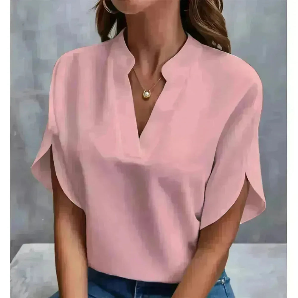 Summer Short-sleeved Chiffon Shirt New V-neck blouse Women's Casual Versatile Clothing Evening Tops for Women - EX-STOCK CANADA