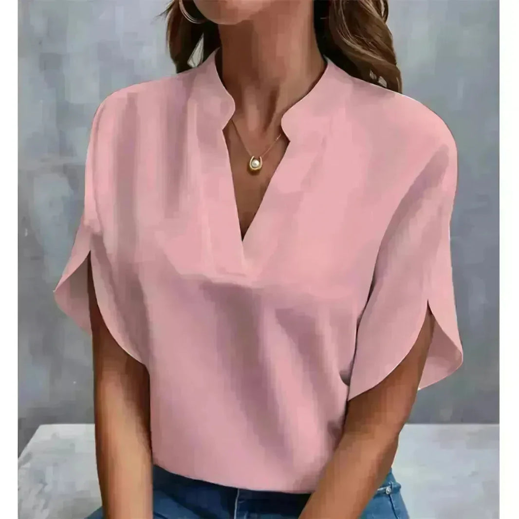 Summer Short-sleeved Chiffon Shirt New V-neck blouse Women's Casual Versatile Clothing Evening Tops for Women - EX-STOCK CANADA