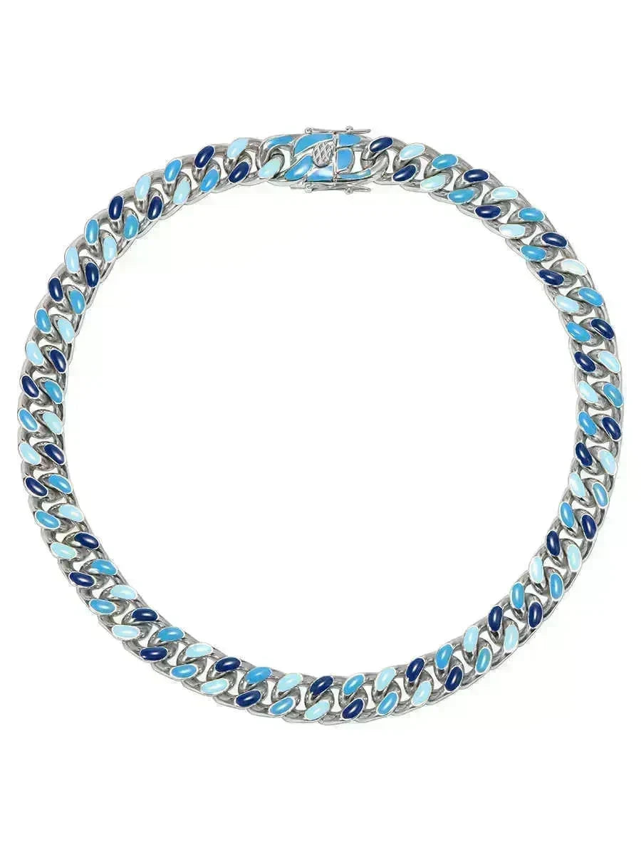 Blue Stitching Hardened Cuban Link Chain Necklace - EX-STOCK CANADA