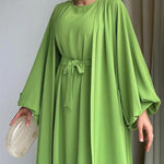Women's Fashion Muslim Dress Lace-up Waist-controlled Baggy Coat Long - EX-STOCK Canada