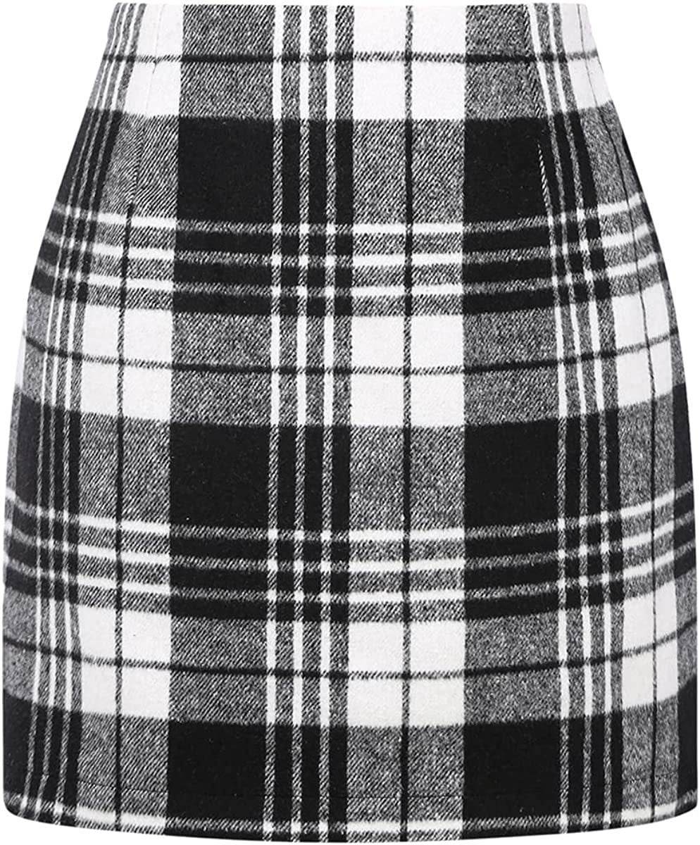 Women's High Waist Plaid Tight Pencil Wool Mini Skirt - EX-STOCK Canada