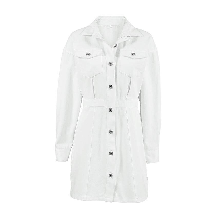 French Commuter White Unifrom Dress Autumn And Winter Imitation Denim Cotton Professional Waist A- Line Skirt Women's Clothing - EX-STOCK Canada