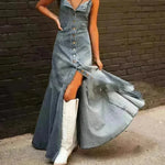 Ins Women's Summer Vintage Denim Large Swing Dress Denim Dress outfit - EX-STOCK CANADA