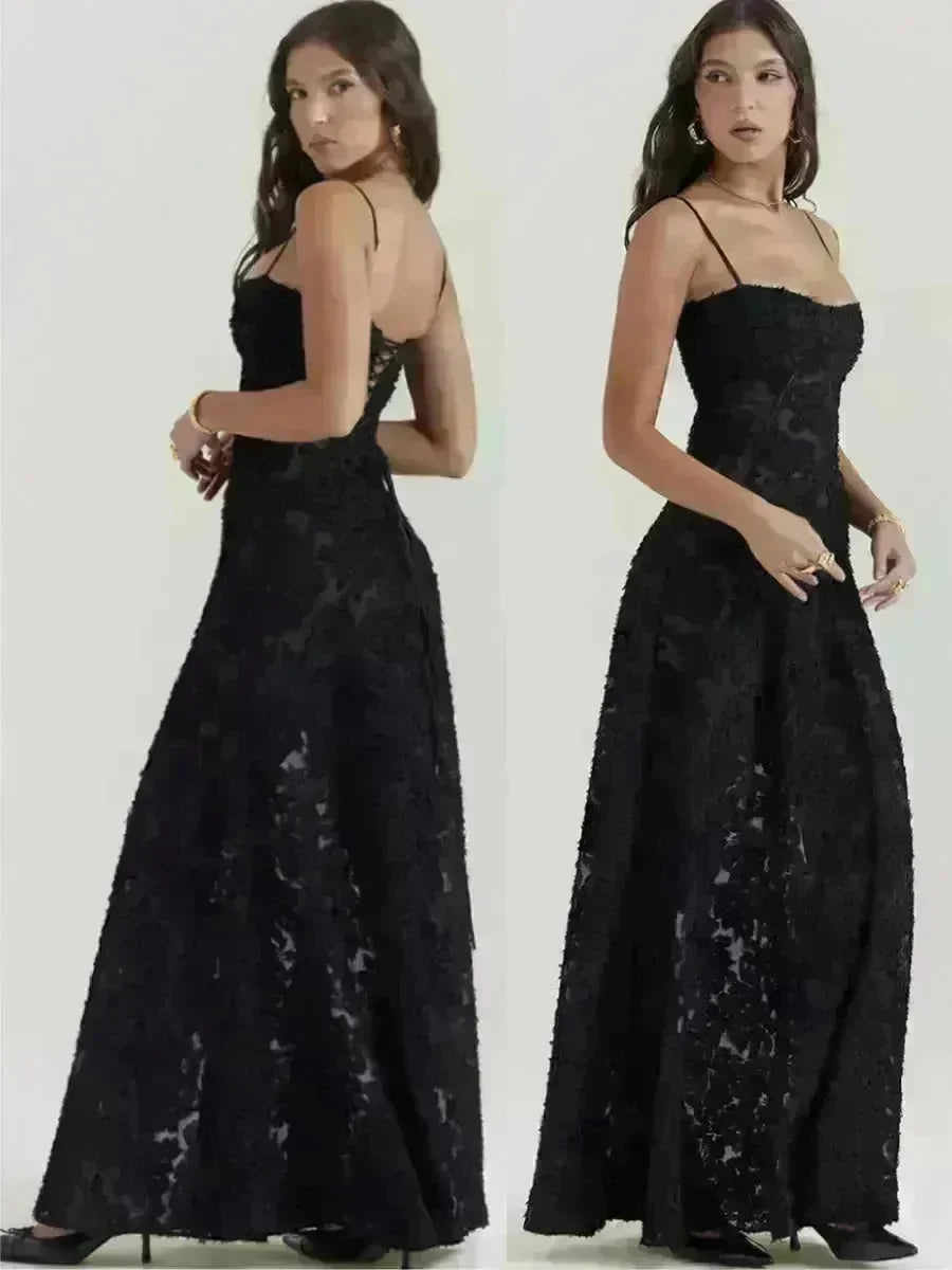 Fashion Suspender Lace Long Dress Summer Strapless Collar Elegant Evening Dresses For Women - EX-STOCK CANADA
