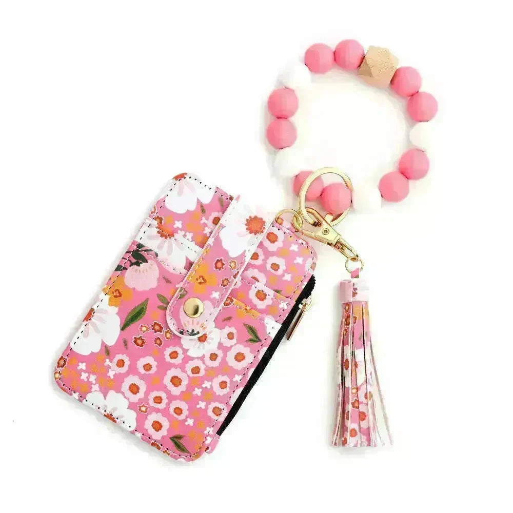 Women's Flora Print Tassel Leather Card Holder Wallet - EX-STOCK CANADA