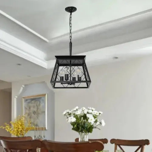 4 Lights Farmhouse Chandelier For Dining Room Black - EX-STOCK CANADA