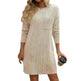 Casual New Solid Color Striped With Pockets Long Sleeve Loose Mini Dress Fashion Round Neck Straight Dress Women's Clothing - EX-STOCK CANADA