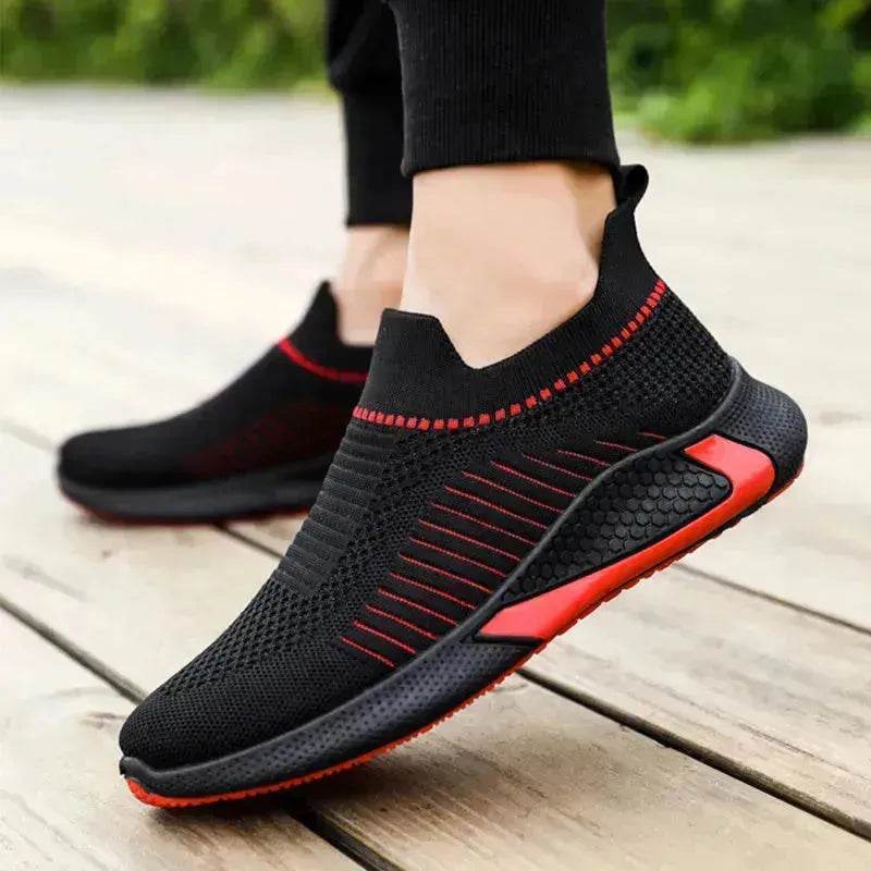 Fashion Mesh Sock Shoes With Striped Design Men Outdoor Breathable Slip-on Sneakers Casual Lightweight Running Sports Shoes - EX-STOCK Canada
