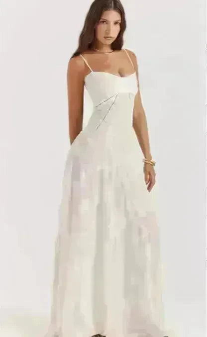 Fashion Suspender Lace Long Dress Summer Strapless Collar Elegant Evening Dresses For Women - EX-STOCK CANADA