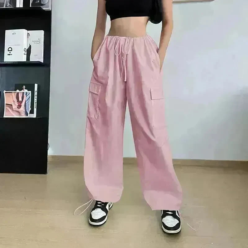 Women's Wide Leg Loose Plus Size Tether Straight Baggy Cargo Pants Women - EX-STOCK CANADA