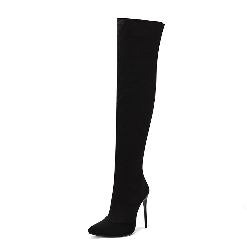 Black knee-high boot on a white background