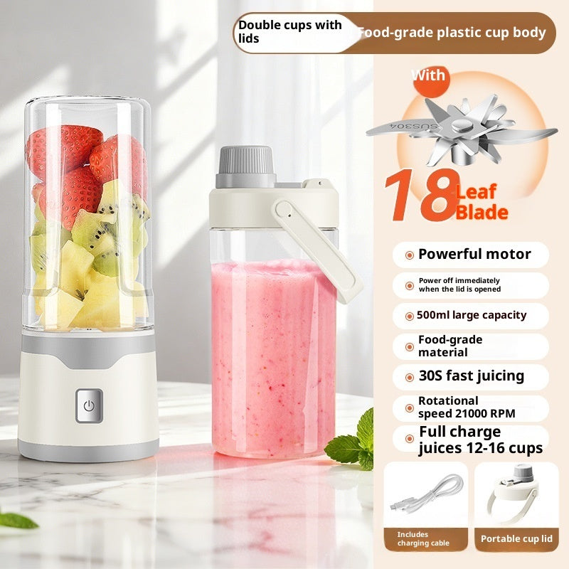 Rechargeable Electric Juicer Cup – Portable USB Blender with 6-Blade & Double Cup | 500ML
