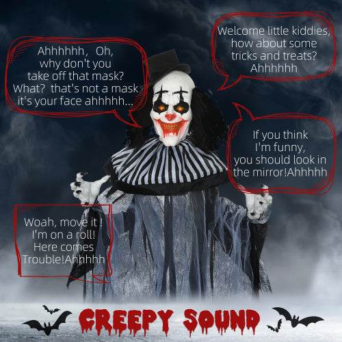 HOMCOM 6 Life Size Outdoor Halloween Decoration, Classic Black And White Striped Clown Animatronic, Sound And Motion Activated Animated Prop With Light Up Eyes Sounds - EX-STOCK Canada