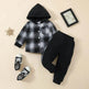 Toddler Baby Boy Classic Plaid Hooded Long Sleeve Shirt Contrast Color Trousers Suit Two piece for boys - EX-STOCK Canada