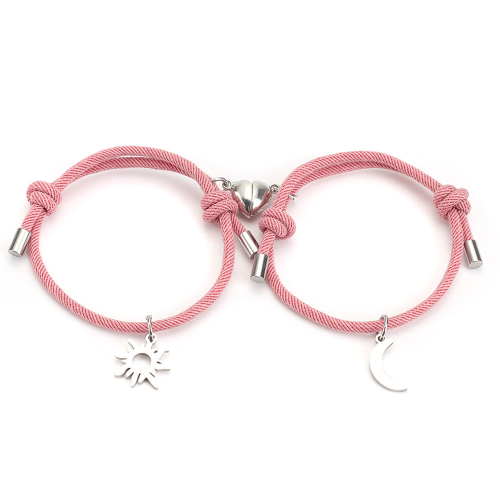 Bracelet Couple Pendentif Soleil et Lune en Acier Inoxydable et Titane - EX-STOCK Canada