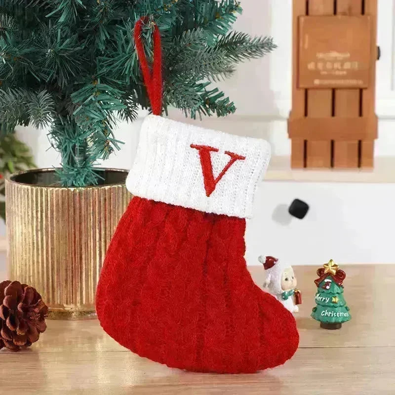 Cute Letters Christmas Stockings Decorative Creative Tree Pendant Wool Knitted Socks - EX-STOCK CANADA