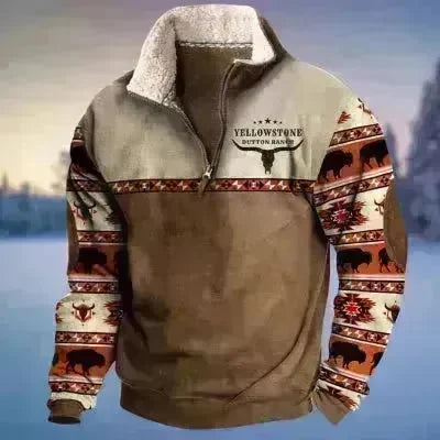 Long Sleeved Half Zippered Printed Casual Pocket Pullover Half Zipper Sweatshirt - EX-STOCK CANADA