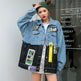 Personality Stitching Graffiti Patch Denim Loose Jacket Women EX-STOCK Canada 