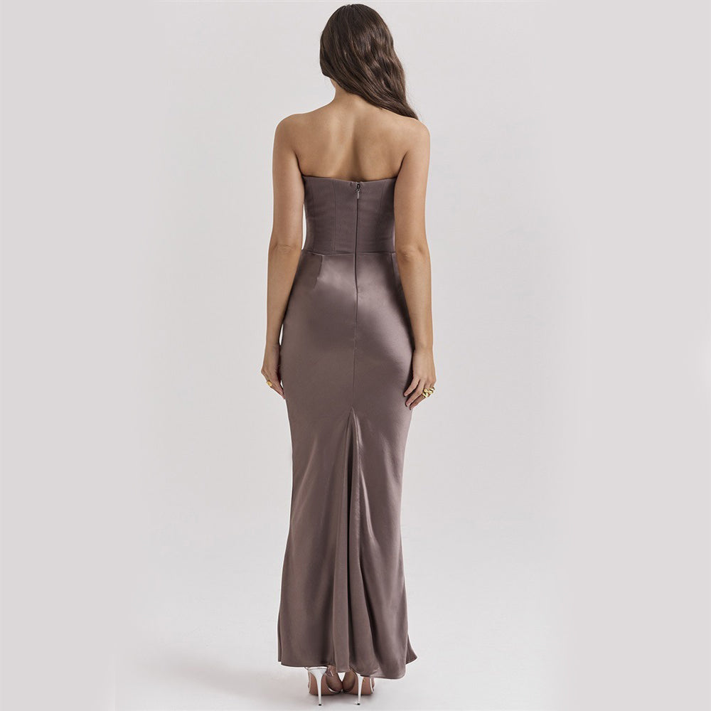 Women’s Strapless Maxi Dress – Backless Slim-Fit Evening Gown