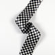 Black and white checkered ribbon on a light gray background
