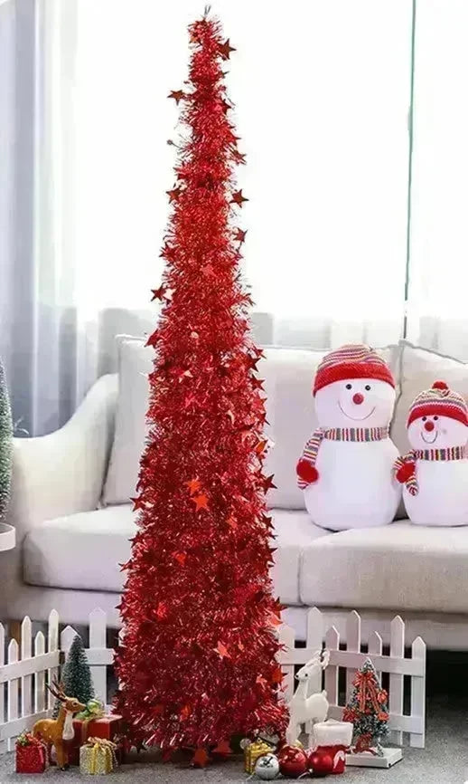 Artificial Tinsel Up Christmas Tree With Stand Gorgeous Collapsible Artificial Christmas Tree For Christmas Decorations - EX-STOCK CANADA