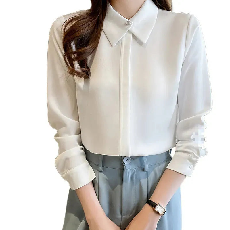 Formal Business Chiffon Blouse Women Long Sleeve White blouse shirt Tops - EX-STOCK CANADA