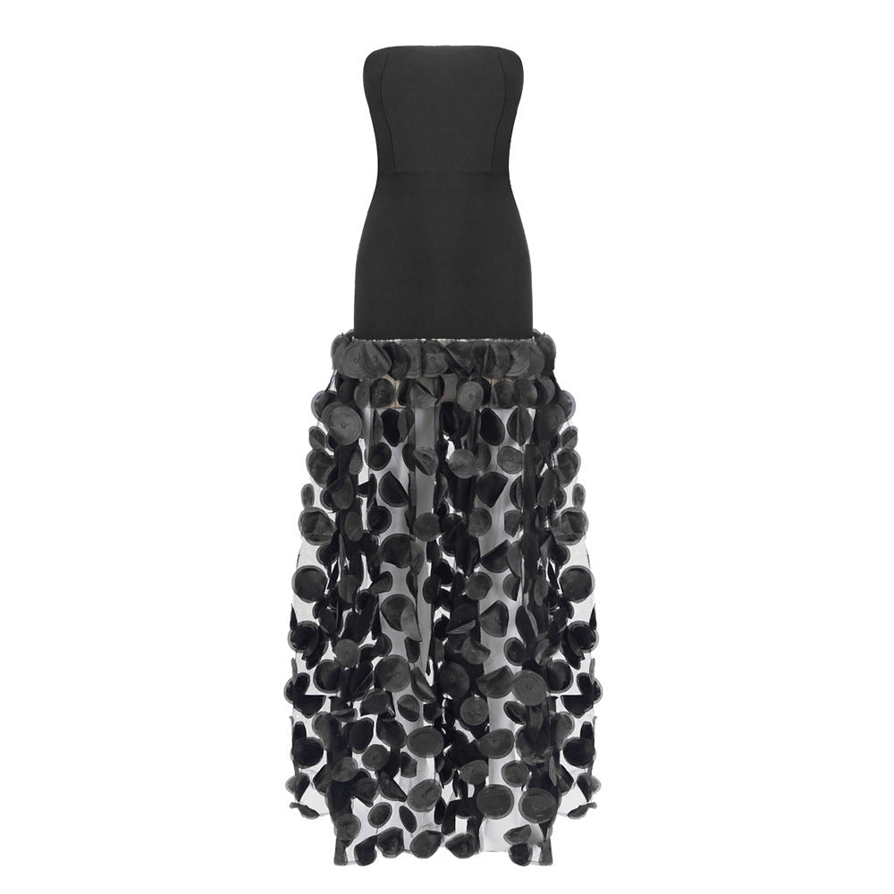Black And White Tube Top Three-dimensional Flower Pettiskirt Dinner Dress EX-STOCK Canada 